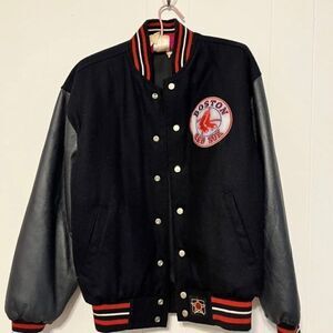 BOSTON RED SOX LEATHER SLEEVED BLUE MLB Baseball Size Small REVERSIBLE JACKET